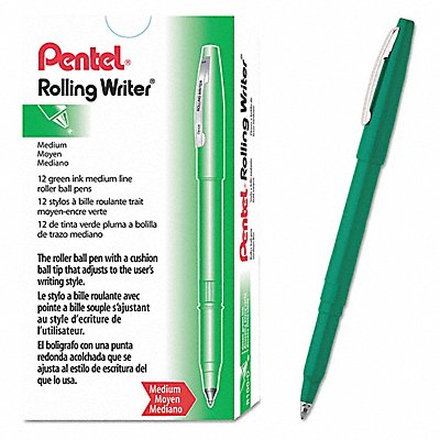 PENTEL PENR100D Rollerball Pens Green PK12