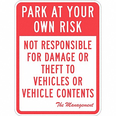LYLE T11066HI18x24 Parking Lot Damage Advisory Sign 24 x18