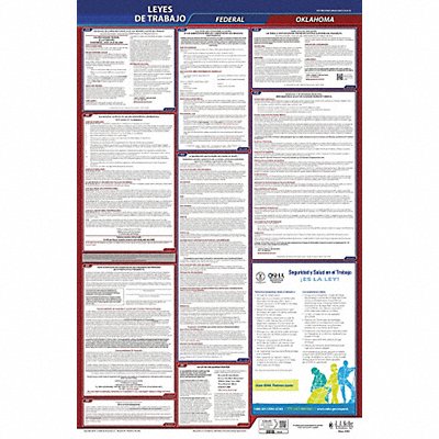 JJ KELLER 400OK1 Labor Law Poster Fed/STA OK SP 26inH 1yr
