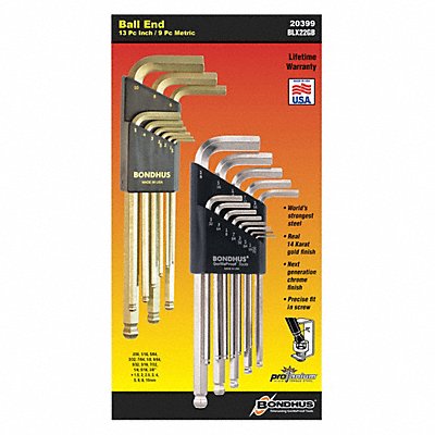 BONDHUS 20399 Hex Key Set L 2 27/32 in to 6 23/32