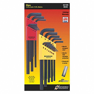 BONDHUS 22199 Hex Key Set L 2 27/32 in to 6 23/32