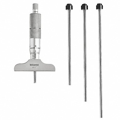 MITUTOYO 129127CAL Depth Mic 0-4 Ratchet Stop NIST Case