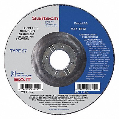 UNITED ABRASIVES-SAIT 22284 Abrasive Pipeline Type 27 7 in Alumina