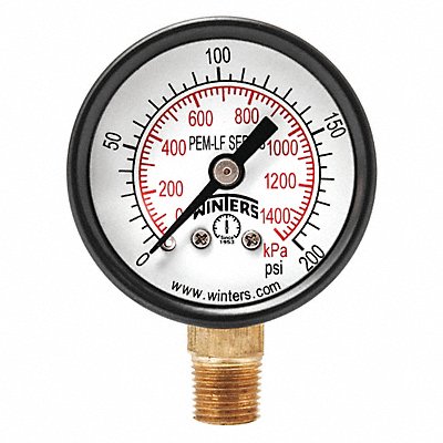 WINTERS PEM1322LF J1377 Gauge Pressure 1-1/2in. 0 to 200 psi