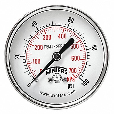 WINTERS PEM1439LF J1388 Gauge Pressure 2-1/2in. 0 to 100 psi