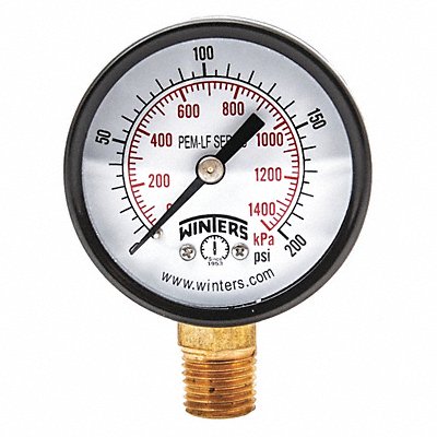 WINTERS PEM204LF J1379 Gauge Pressure 0 to 200 psi 2 in