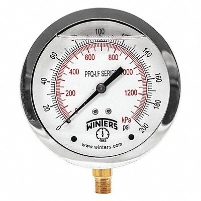 WINTERS PFQ713LF J1383 Gauge Pressure 4in. 0 to 200 psi