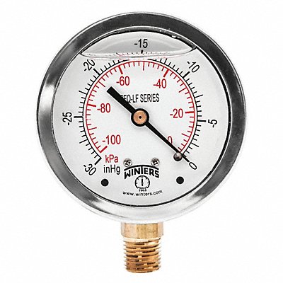 WINTERS PFQ801LF J1382 Gauge Pressure 2-1/2in 30in. Hg Vac to 0