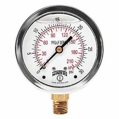 WINTERS PFQ802LF J1382 Gauge Pressure 2-1/2in. 0 to 30 psi
