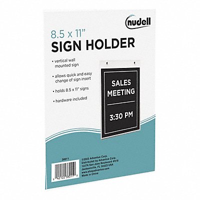 GRAINGER 38011 Sign Holder Wall 8-1/2x11 Acrylic Clear