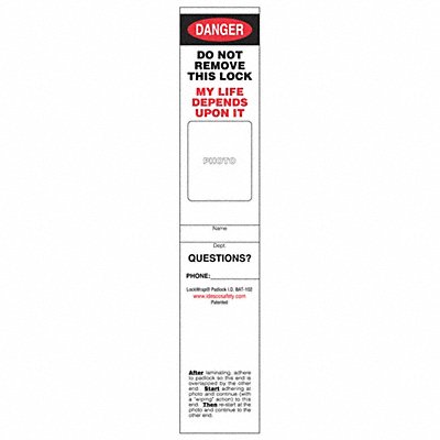 IDESCO LMBAT102AAD Padlock Label English 6in.H. PK50