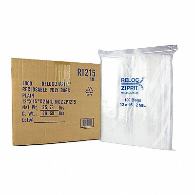 RELOC ZIPPIT R1215 Reclosable Poly Bag Zip Seal PK1000