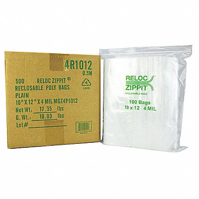 RELOC ZIPPIT 4R1012 Reclosable Poly Bag Zip Seal PK500