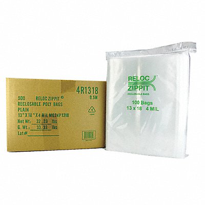 RELOC ZIPPIT 4R1318 Reclosable Poly Bag Zip Seal PK500
