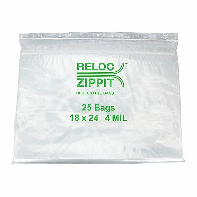 RELOC ZIPPIT 4R1824 Reclosable Poly Bag Zip Seal PK250