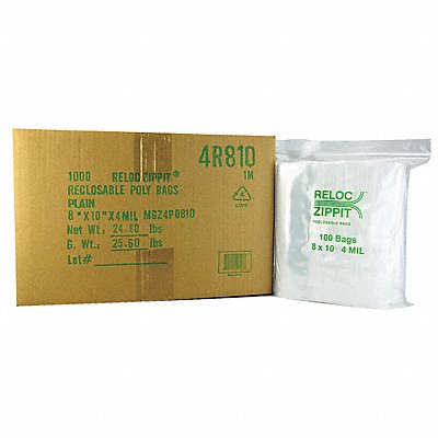 RELOC ZIPPIT 4R810 Reclosable Poly Bag Zip Seal PK1000