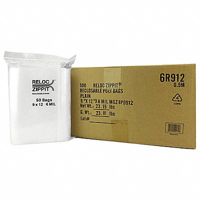 RELOC ZIPPIT 6R912 Reclosable Poly Bag Zip Seal PK500