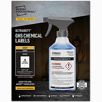 AVERY 7278260503 Chem Label 3-1/2 W x 5 H 200 Lbls PK200