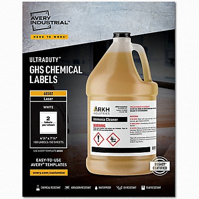AVERY 7278260502 Chem Label 7-3/4 W x 4-3/4 H Labls PK100