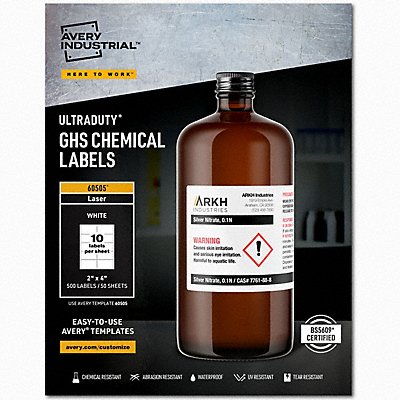 AVERY 7278260505 Chem Label 2 W x 4 H 500 Labels PK500