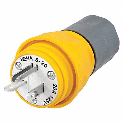HUBBELL HBL14W33A Watertight Strt Plg Yllw 20 A Stnd 5-20P