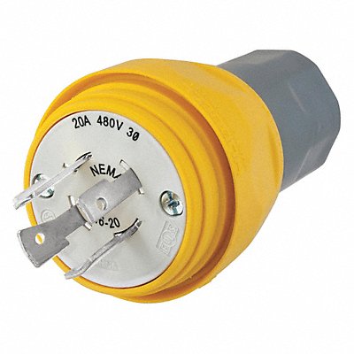 HUBBELL HBL26W76 WT LckPlg Strt 20 A Yellow Elastmr 4Blds