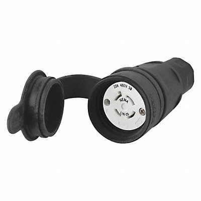 HUBBELL HBL27W76BK WT LckCon Strt 20 A Black Elastomer L16-20R