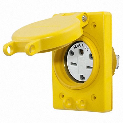 HUBBELL HBL60W49 WT Recept Yllw 15 A 2P3W Back Side 1PK