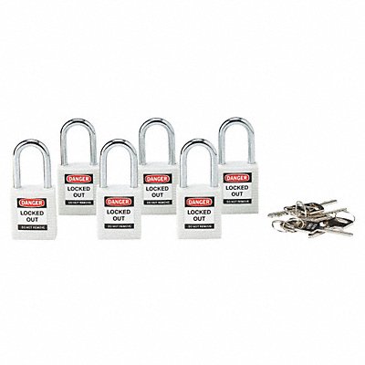 BRADY 118950 H1699 Lockout Padlock KA White 1-3/4 H PK6