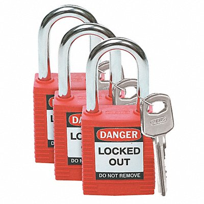 BRADY 105886 H1698 Lockout Padlock KA Red 1-3/4 H PK3