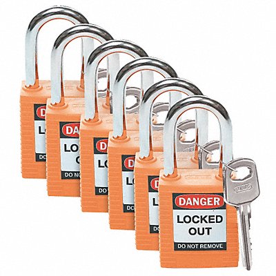 BRADY 123270 H1699 Lockout Padlock KA Orange 1-3/4 H PK6
