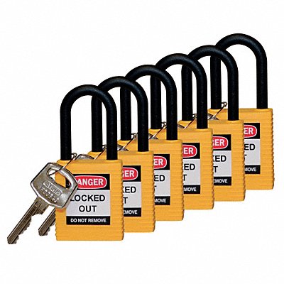 BRADY 123354 H1705 Lockout Padlock KD Yellow 1-3/4 H PK6