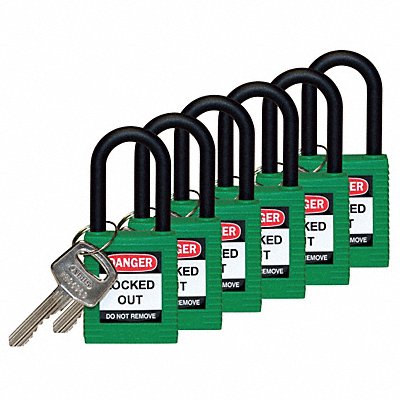 BRADY 123353 H1705 Lockout Padlock KD Green 1-3/4 H PK6