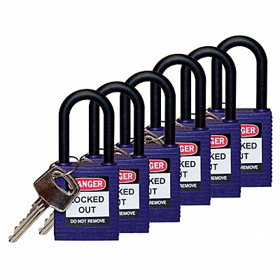 BRADY 123358 H1705 Lockout Padlock KD Purple 1-3/4 H PK6