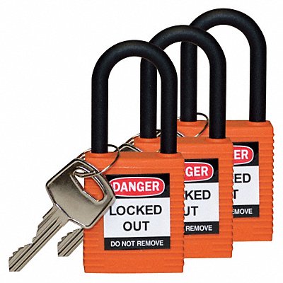 BRADY 123337 H1706 Lockout Padlock KA Orange 1-3/4 H PK3