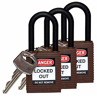 BRADY 123339 H1706 Lockout Padlock KA Brown 1-3/4 H PK3