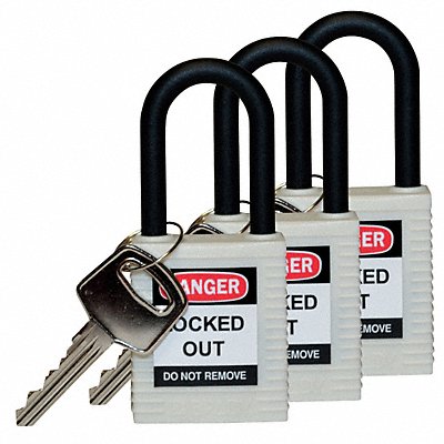 BRADY 123341 H1706 Lockout Padlock KA White 1-3/4 H PK3