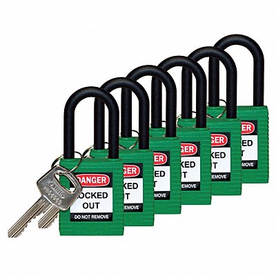 BRADY 123344 H1707 Lockout Padlock KA Green 1-3/4 H PK6