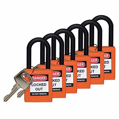 BRADY 123346 H1707 Lockout Padlock KA Orange 1-3/4 H PK6