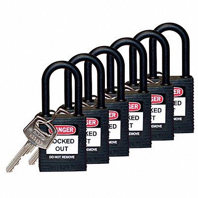 BRADY 123347 H1707 Lockout Padlock KA Black 1-3/4 H PK6