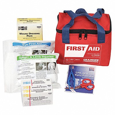 GRAINGER 54555 First Aid Kit w/House 32pcs 3x7 Red