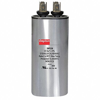 DAYTON 39P226 Motor Run Capacitor 22.5 MFD 3 5/8 H