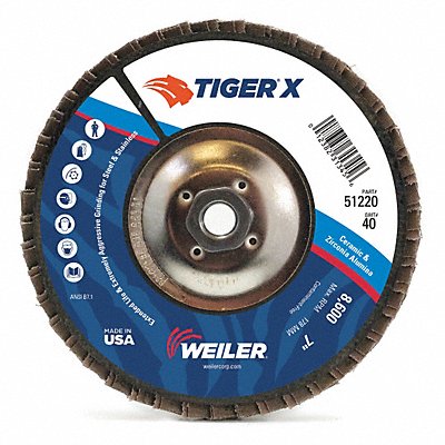 WEILER 98929 J1589 Flap Disc 7 in x 40 Grit 7/8 8600 RPM