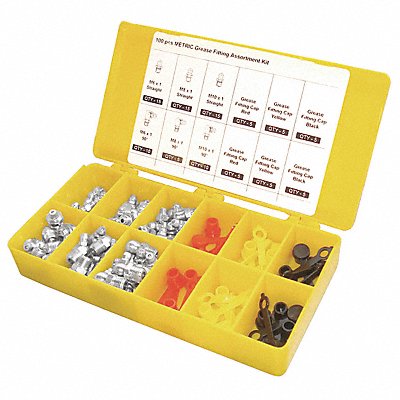 WESTWARD 3APF5 Grease Fitting And Cap Kit Metric 100 PC