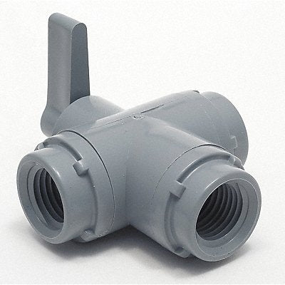 GRAINGER 6900190 PVC Ball Valve 3-Way FNPT x FNPT 1/4 in