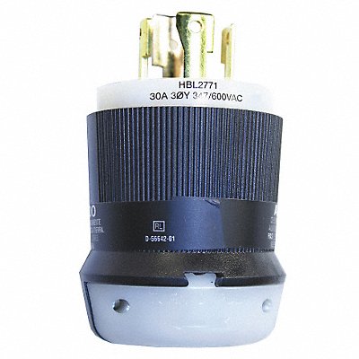 HUBBELL HBL2771 Lockng Plug Strt 30 A Blk Wht Nyl 4Blds