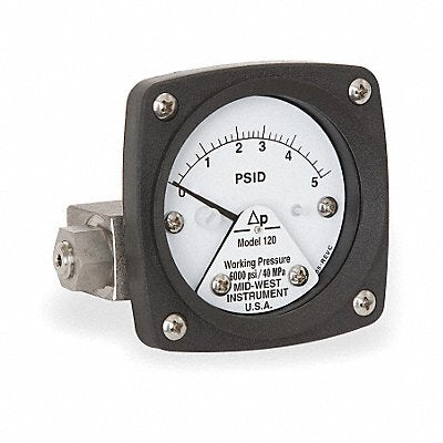 MIDWEST INSTRUMENT 120AA00OO5P D0754 Pressure Gauge 0 to 5 psi