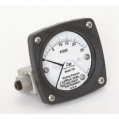 MIDWEST INSTRUMENT 120AA00OO25P Pressure Gauge 0 to 25 psi