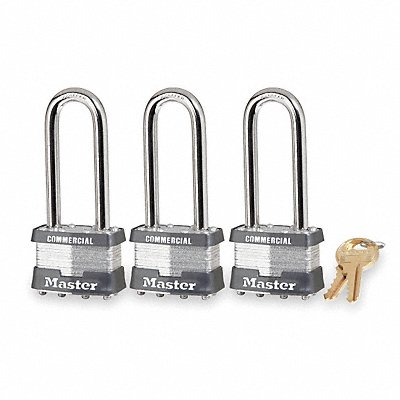 MASTER LOCK 1TRILJCOM Keyed Padlock Rectangle Silver PK3