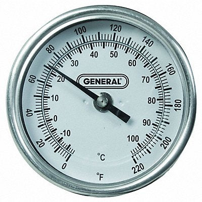 GENERAL T30036 Bimetal Thermometer 3 In Dial 0 to 220F